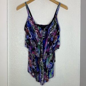 Trimshaper Ronnie Blouson Tankini Top Snake Print Blue Purple Size 8 Y2K Beach